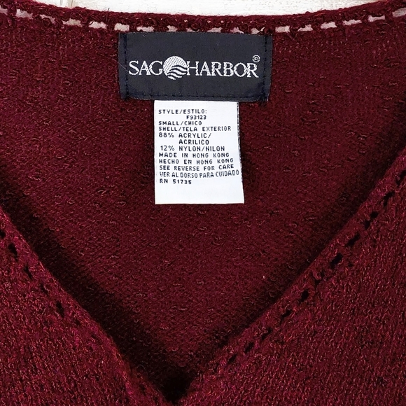 SAG HARBOR WM S BURGUNDY V NECK BUTTON CARDIGAN - Picture 5 of 6